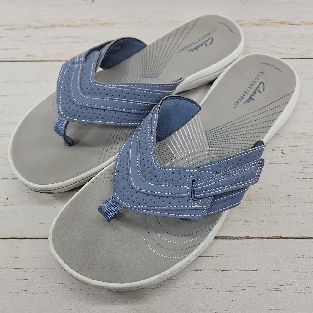 Clarks Cloudsteppers Brinkley Jazz Womens 9 Blue Flip Flops Thong Sandals